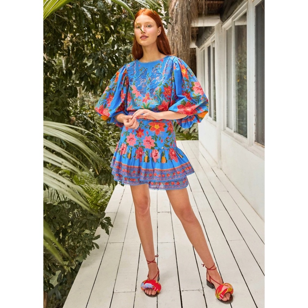 FARM Rio Blue Tropical Tapestry Mini Skirt NWT SZ XL